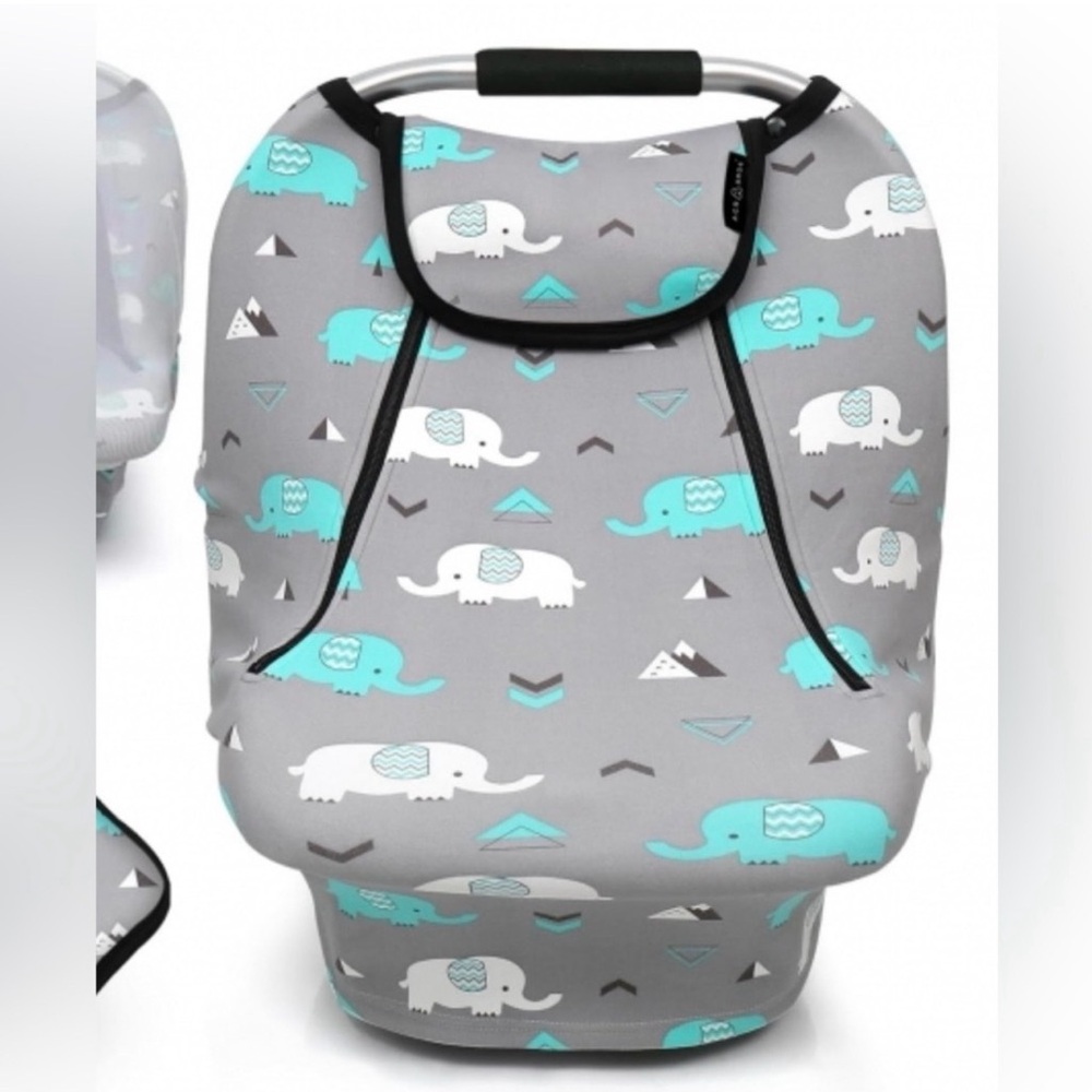 Gray and Blue Elephant Print Kids Car Seat Cover
